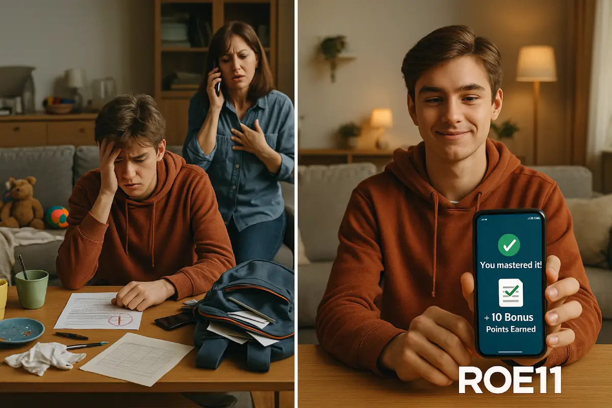 Happy family studying together